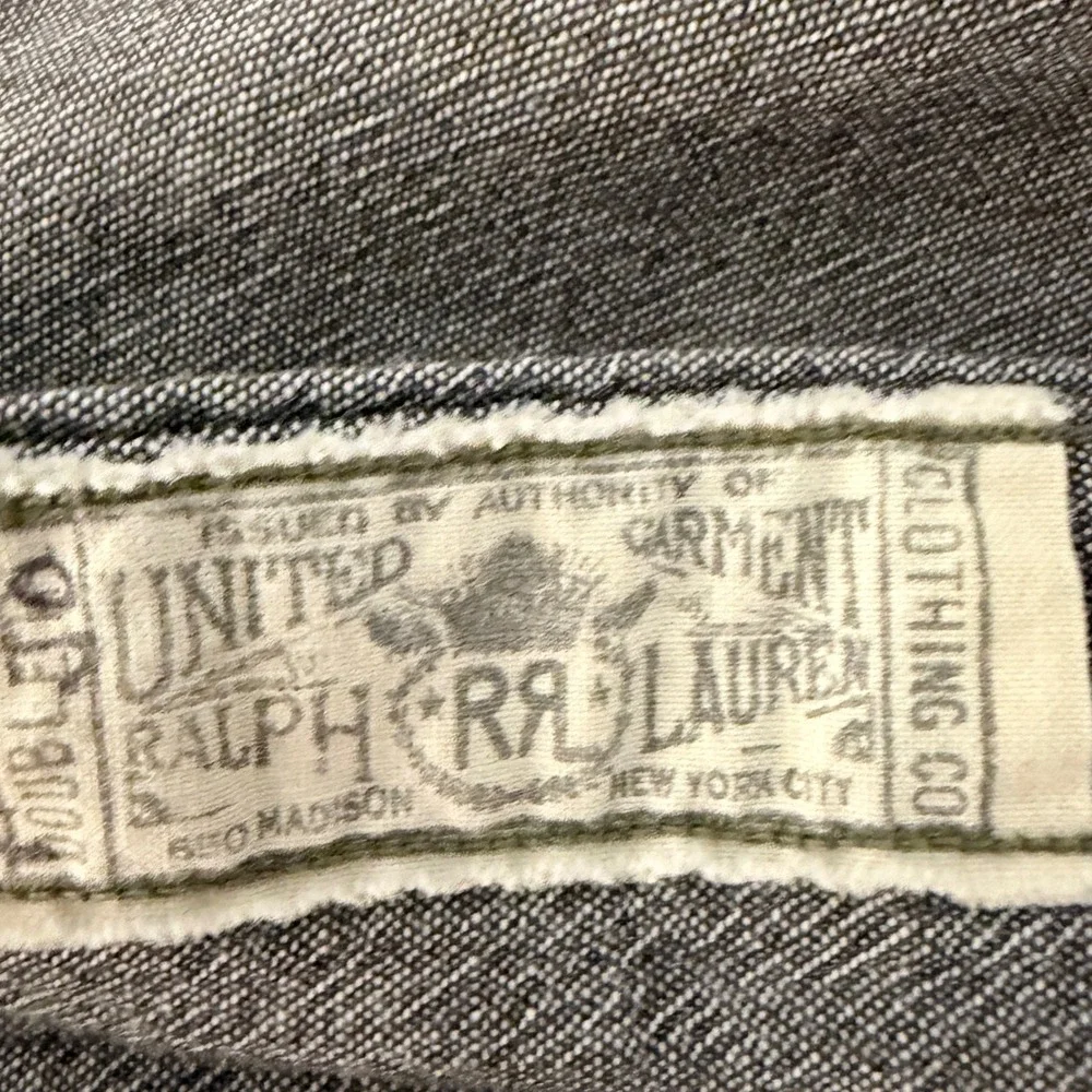 RRL Ralph Lauren Grey Cotton Chambray Button Down Shirt S Lng Slv Pocket